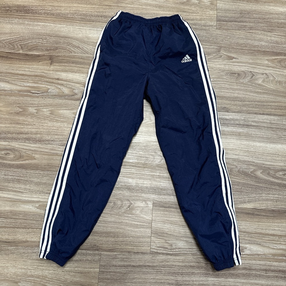 Adidas Women's Navy Joggers with White Stripes
